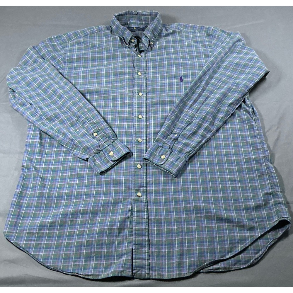 Ralph Lauren Mens XLT Tall Classic Fit Plaid Button Down Shirt Green Blue Purple